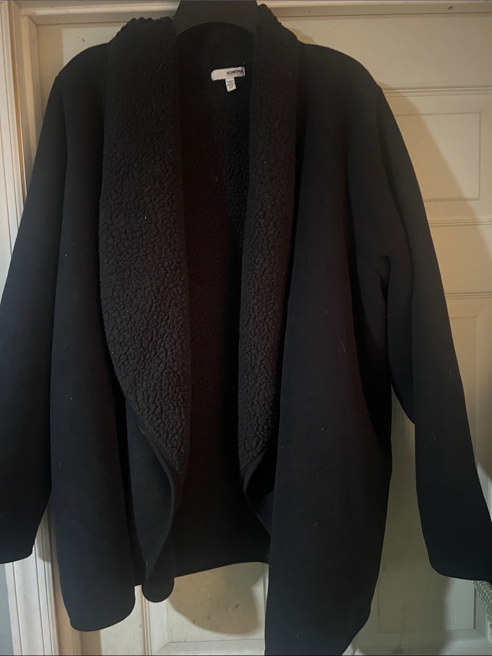Sonoma Black Teddy Sherpa Draped Open-Front Jacket